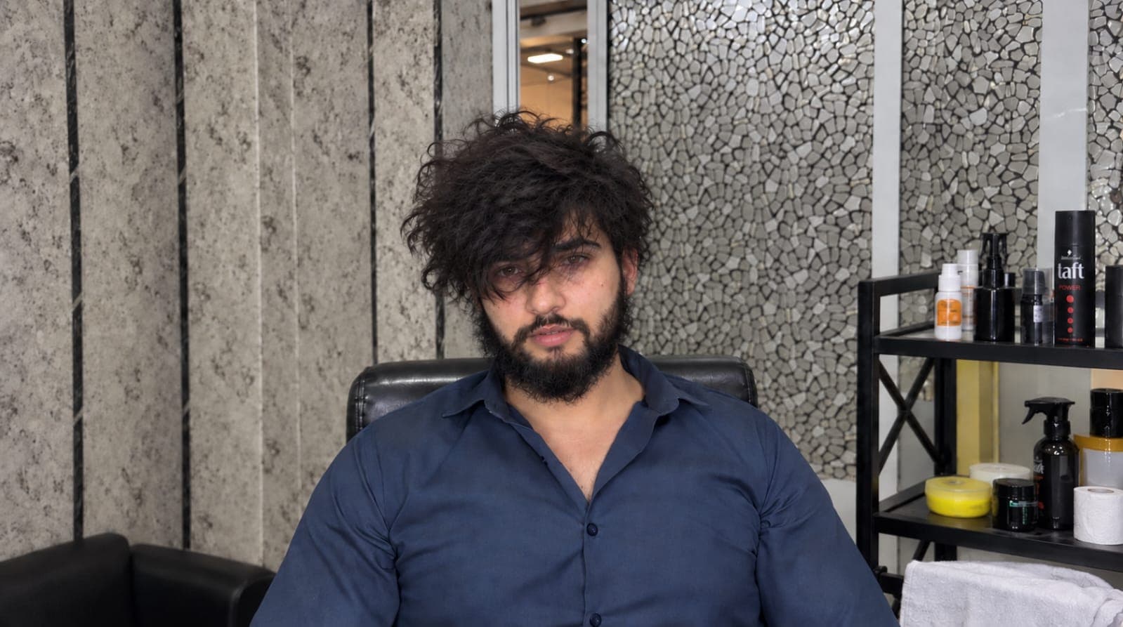 Before haircut and beard trim