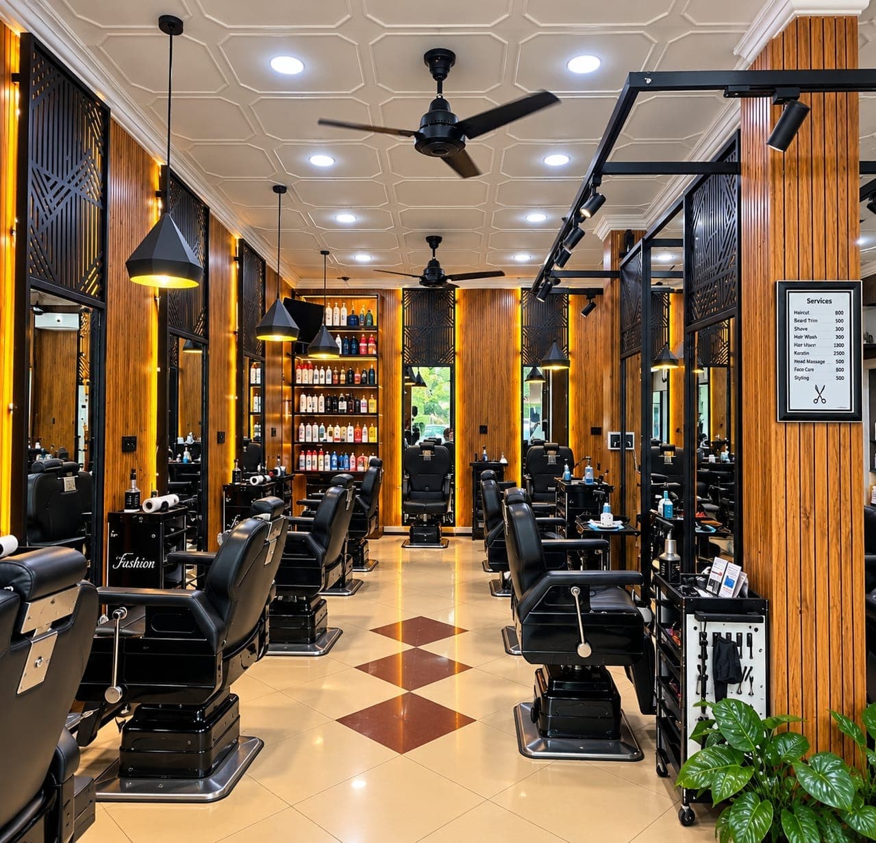 JJ Barber Shop contemporary barber chairs and warm interior - JJ Barber Shop