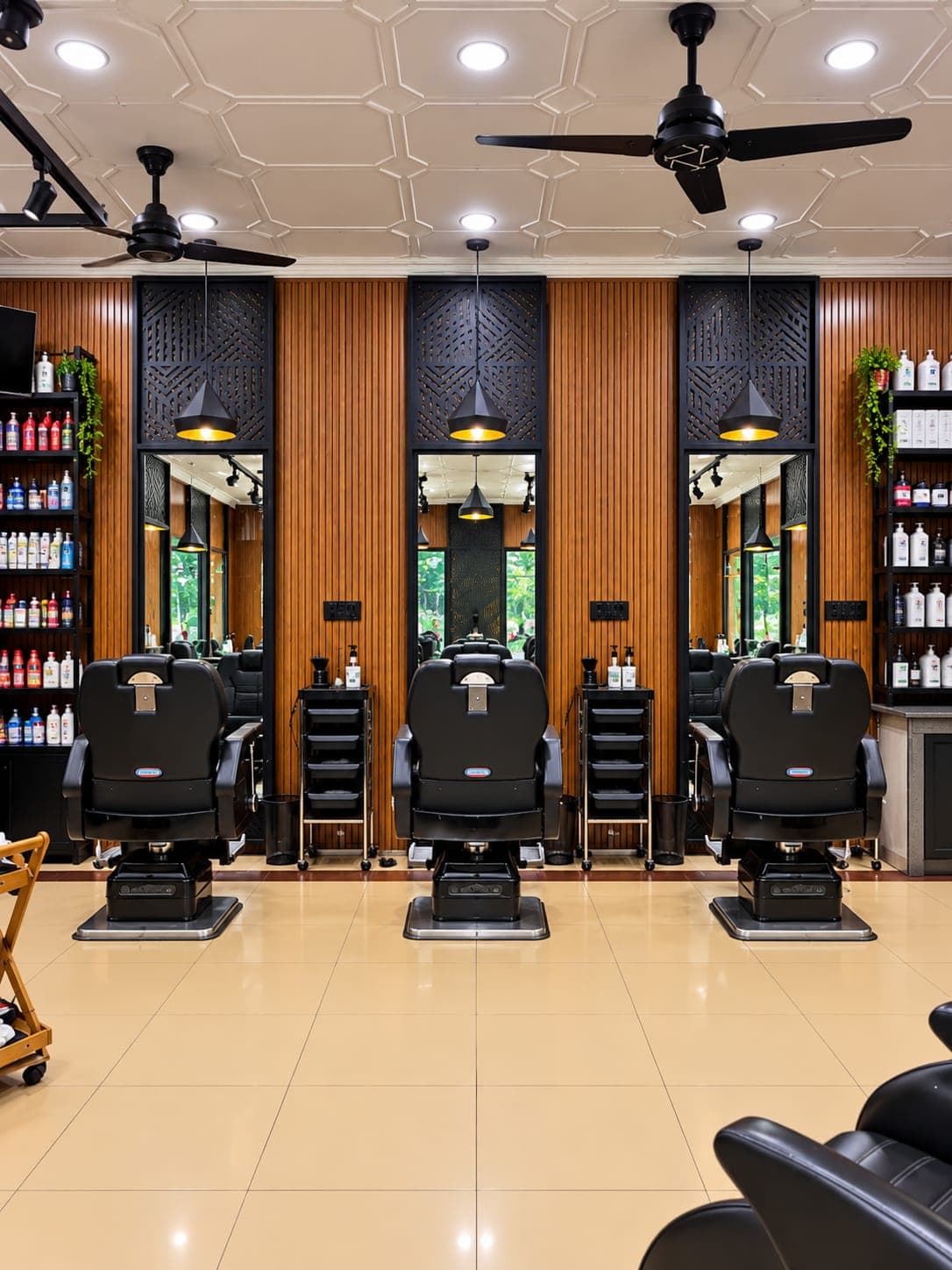 Premium lounge and comfortable leather seating area - JJ Barber Shop